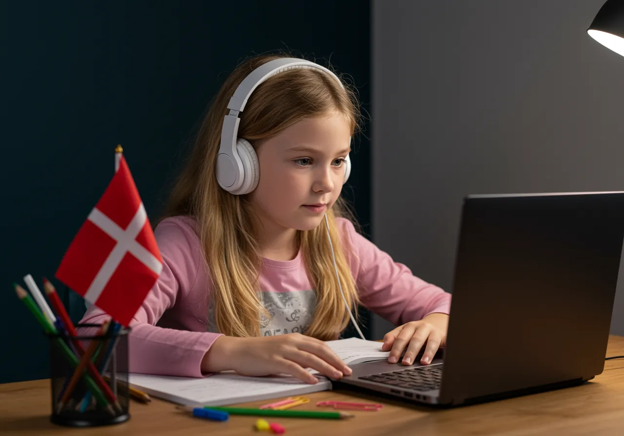 Dziewczynka ucząca się Duńskiego online